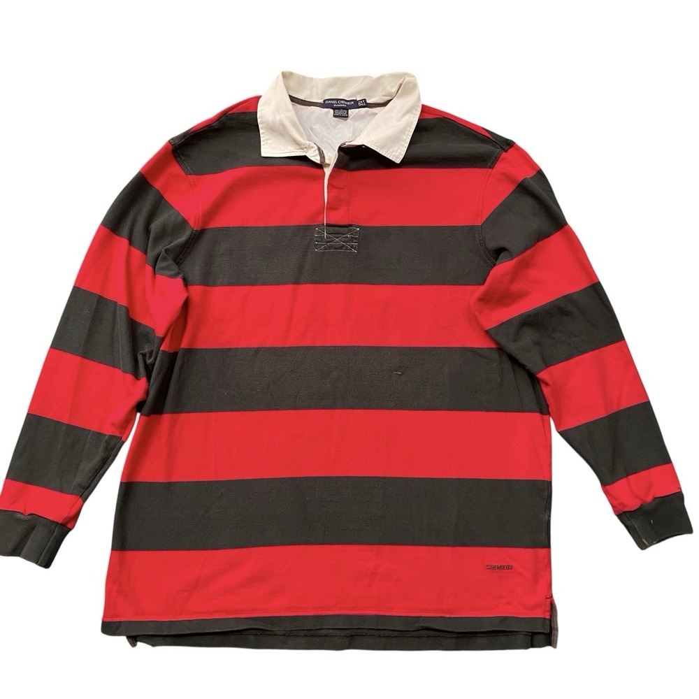 Daniel Cremieux Classics Rugby Polo Shirt Mens XL Red Stripe Long Sleeve Cotton